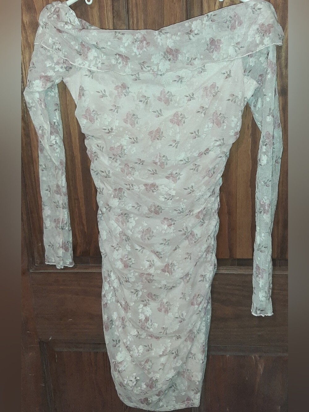 Windsor Pale Pink Floral Off-Shoulder Long Sleeve Midi Dress S